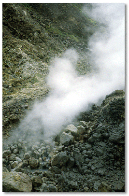 Volcanic activity is still evident on the island with the steam released from fumeroles