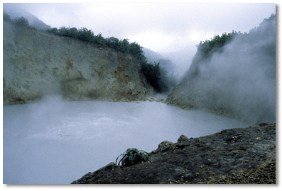 Boiling Lake after wind has cleared steam from its surface