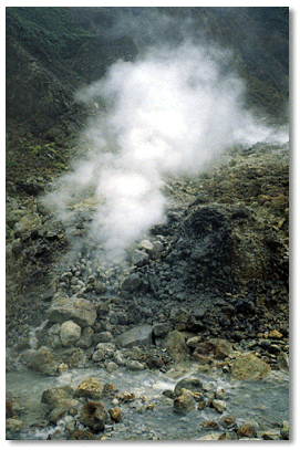 Fumeroles venting steam in the Valley of Desolation